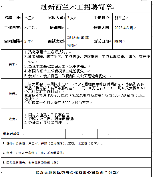 新西兰木工简章